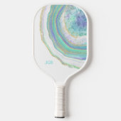 Pastel Aqua en Paars Agate met monogram Pickleball Paddle (Achterkant)