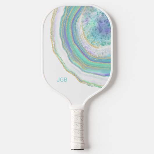 Pastel Aqua en Paars Agate met monogram Pickleball Paddle (Voorkant)