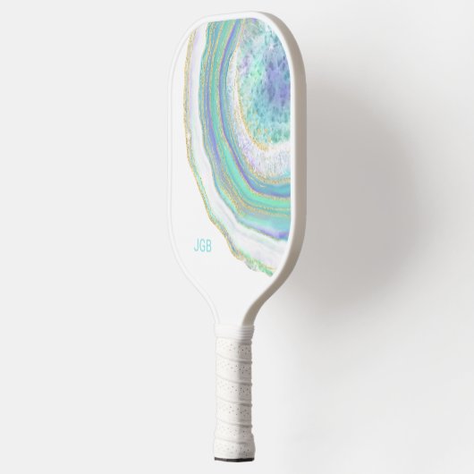 Pastel Aqua en Paars Agate met monogram Pickleball Paddle (Links)