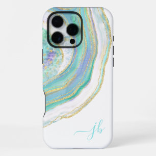 Pastel Aqua en Paarse Agaat met Monogram Hoes-Ma iPhone 16 Pro Max Hoesje