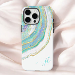 Pastel Aqua en Paarse Agaat met Monogram Hoesje-Ma iPhone 16 Pro Max Hoesje
