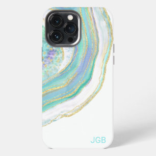 Pastel Aqua en Paarse Agaat met Monogram iPhone 13 Pro Max Hoesje