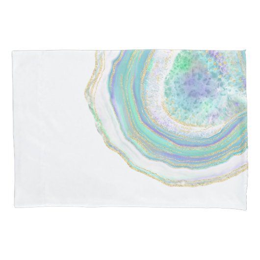 Pastel Aqua en Paarse Agaat Patroon Kussensloop (Voorkant-Links)