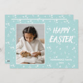 Pastel Aqua Floral Pattern Foto Happy Pasen Feestdagenkaart (Voorkant / Achterkant)
