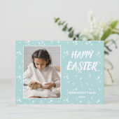 Pastel Aqua Floral Pattern Foto Happy Pasen Feestdagenkaart (Staand voorkant)