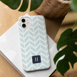Pastel Aqua Geometric Pattern Monogram iPhone 16 Hoesje