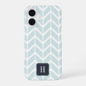 Pastel Aqua Geometrisch Patroon Monogram iPhone 16 Hoesje (Achterkant)