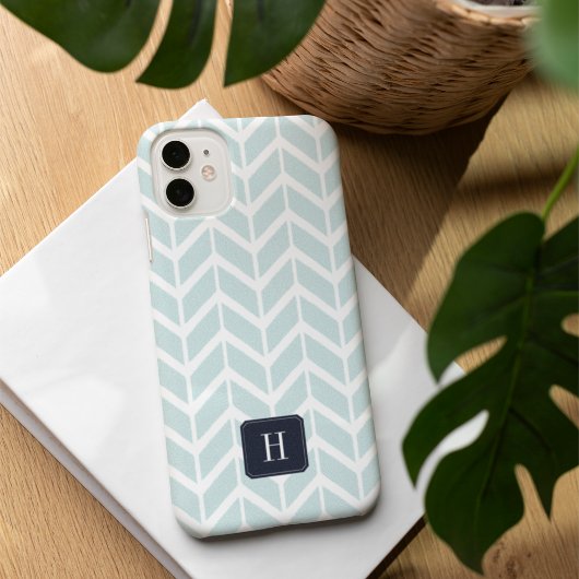 Pastel Aqua Geometrisch Patroon Monogram iPhone 16 Hoesje