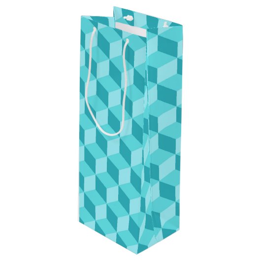 PASTEL AQUA GEOMETRISCHE KUBPATRONEN WIJN CADEAUTAS (Voorkant Gekanteld)