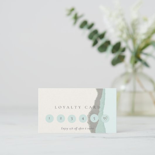 Pastel Aqua Gray Kraft Mountain 6 Punch Loyalty Visitekaartje (Staand voorkant)