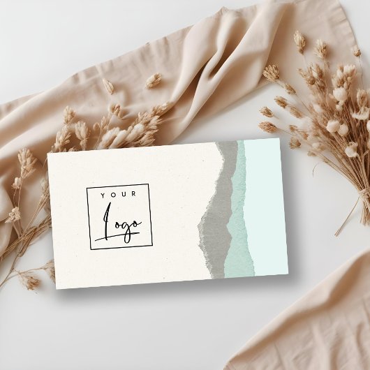Pastel Aqua Gray Kraft Mountain Logo Torn Edge Visitekaartje