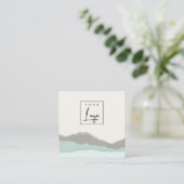 Pastel Aqua Gray Kraft Mountain Torn Edge Logo Vierkante Visitekaartje (Staand voorkant)