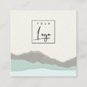 Pastel Aqua Gray Kraft Mountain Torn Edge Logo Vierkante Visitekaartje (Voorkant)