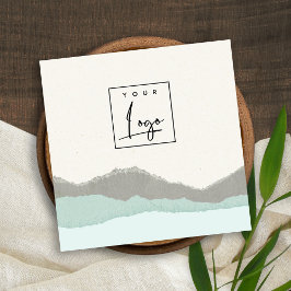 Pastel Aqua Gray Kraft Mountain Torn Edge Logo Vierkante Visitekaartje