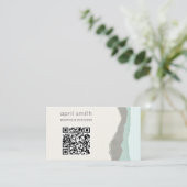 Pastel Aqua Gray Kraft Mountain Wave QR Code Visitekaartje (Staand voorkant)