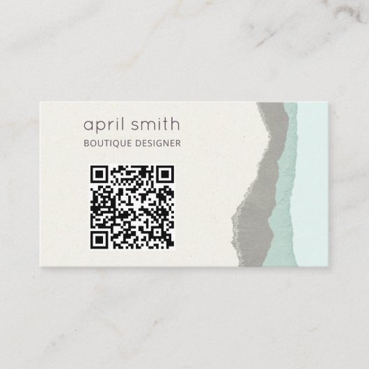 Pastel Aqua Gray Kraft Mountain Wave QR Code Visitekaartje (Voorkant)