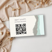 Pastel Aqua Gray Kraft Mountain Wave QR Code Visitekaartje