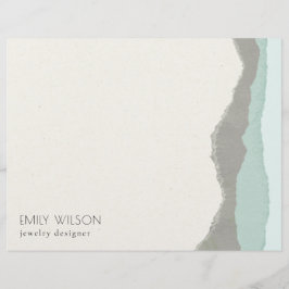 Pastel Aqua Gray Kraft Mountain Wave Torn Edge Briefhoofd