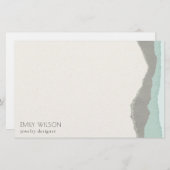 Pastel Aqua Gray Kraft Mountain Wave Torn Edge Briefpapier (Voorkant / Achterkant)