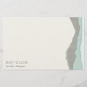 Pastel Aqua Gray Kraft Mountain Wave Torn Edge Briefpapier (Voorkant)