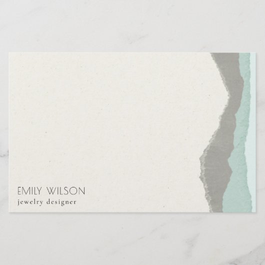 Pastel Aqua Gray Kraft Mountain Wave Torn Edge Briefpapier (Voorkant)