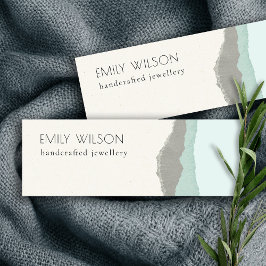 Pastel Aqua Gray Kraft Mountain Wave Torn Edge Mini Visitekaartje