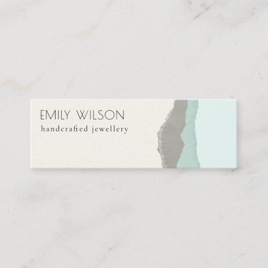 Pastel Aqua Gray Kraft Mountain Wave Torn Edge Mini Visitekaartje (Voorkant)