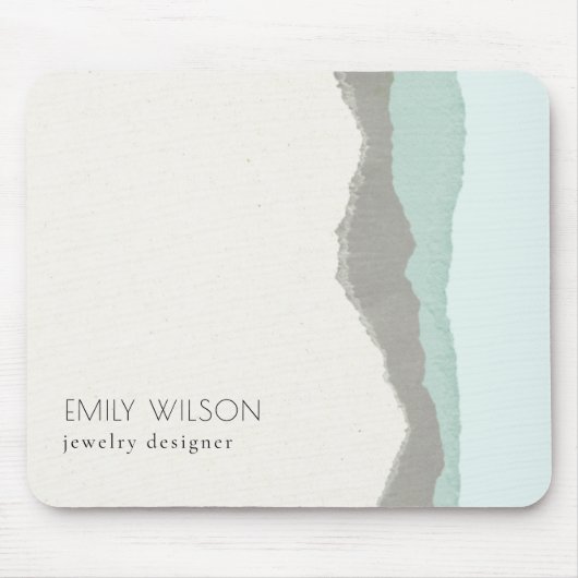 Pastel Aqua Gray Kraft Mountain Wave Torn Edge Muismat (Voorkant)