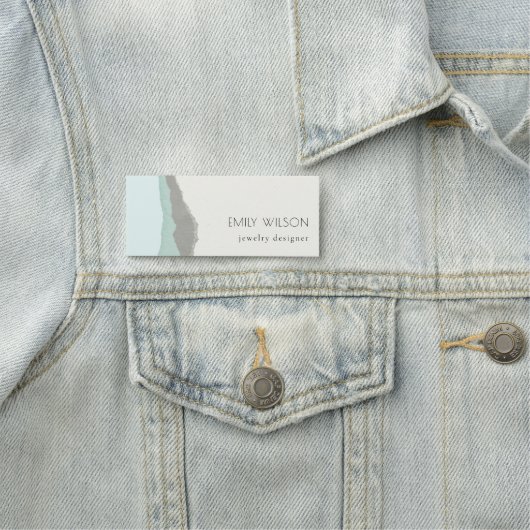 Pastel Aqua Gray Kraft Mountain Wave Torn Edge Naamplaatje (In situ)