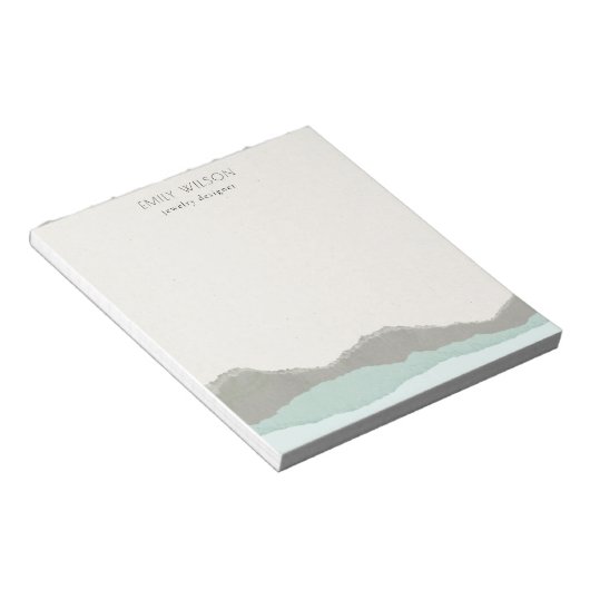 Pastel Aqua Gray Kraft Mountain Wave Torn Edge Notitieblok (Schuin)
