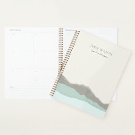 Pastel Aqua Gray Kraft Mountain Wave Torn Edge Planner