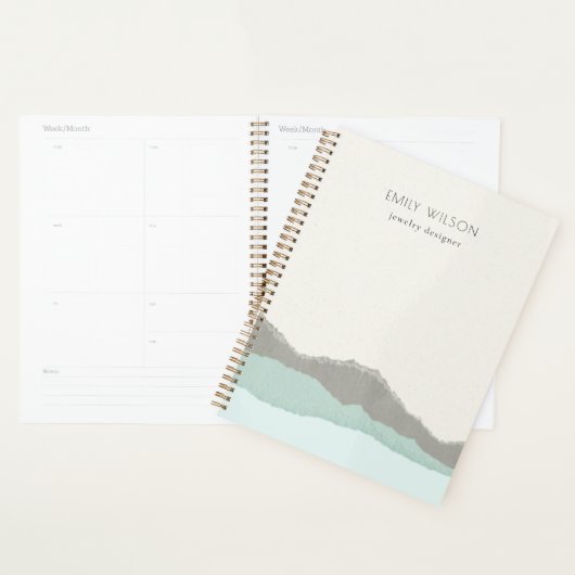 Pastel Aqua Gray Kraft Mountain Wave Torn Edge Planner (Display)