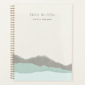 Pastel Aqua Gray Kraft Mountain Wave Torn Edge Planner (Voorkant)