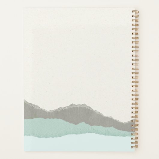 Pastel Aqua Gray Kraft Mountain Wave Torn Edge Planner (Achterkant)