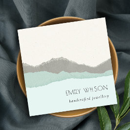 Pastel Aqua Gray Kraft Mountain Wave Torn Edge Vierkante Visitekaartje