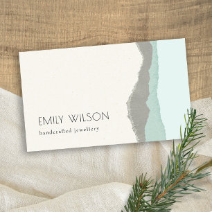 Pastel Aqua Gray Kraft Mountain Wave Torn Edge Visitekaartje