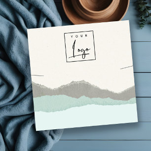 Pastel Aqua Kraft Mountain Wave Ketting Display Vierkante Visitekaartje