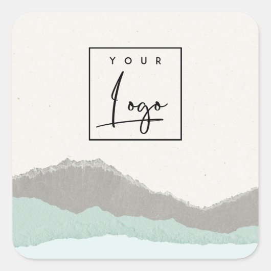 Pastel Aqua Kraft Mountain Wave Torn Edge Logo Vierkante Sticker (Voorkant)