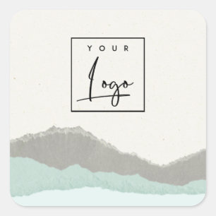 Pastel Aqua Kraft Mountain Wave Torn Edge Logo Vierkante Sticker