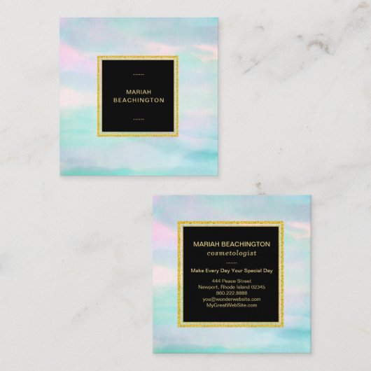 *~* Pastel Aqua Mint Blush Pink Abstract Vierkante Visitekaartje (Voorkant / Achterkant)