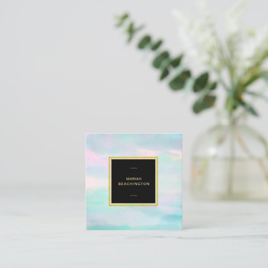 *~* Pastel Aqua Mint Blush Pink Abstract Vierkante Visitekaartje (Staand voorkant)