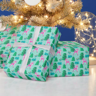 Pastel Aqua  Retro Kerstmis Rendieren Cadeaupapier