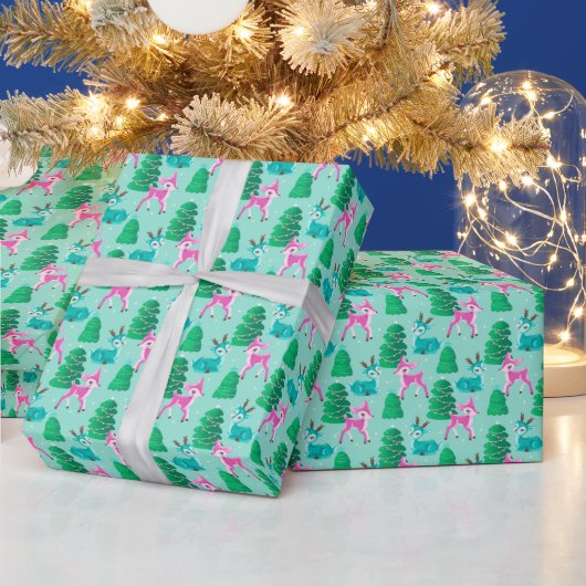 Pastel Aqua Retro Kerstmis Rendieren Cadeaupapier (Feestdagen)