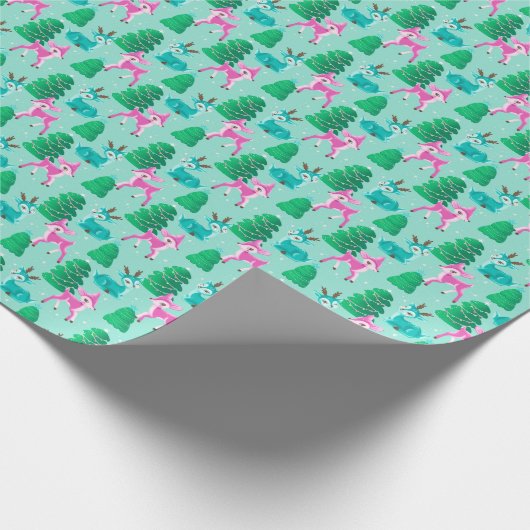 Pastel Aqua  Retro Kerstmis Rendieren Cadeaupapier (Hoek)