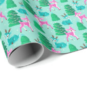 Pastel Aqua Retro Kerstmis Rendieren Cadeaupapier (Rol Hoek)