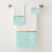 PASTEL AQUA  ROOS GOLD BATHROOM TOWEL SET BAD HANDDOEK (Insitu)