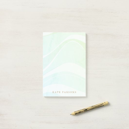 Pastel Aqua Tropical Retro Waterverf Waves Post-it® Notes (Op bureau)