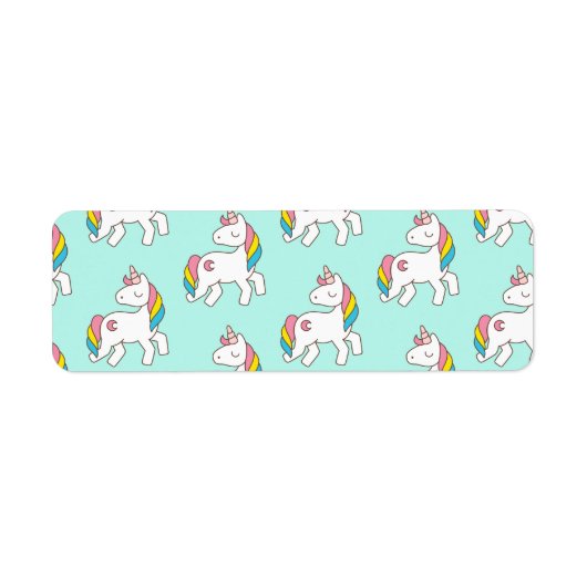 Pastel Aqua Unicorn Patroon Etiket (Voorkant)