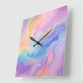  Pastel Aquarel Rainbow Liquid Pour Art Vierkante Klok (Hoek)