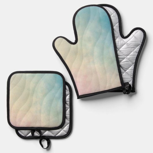 Pastel aquarel Wavy Patroon Oven Mitt & Pot Ho Ovenwant & Pannenlap Set (Voorkant / Achterkant)